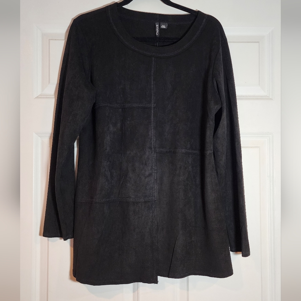 NWT Ethyl Black Suede Feel Long Sleeve Tunic Top L
